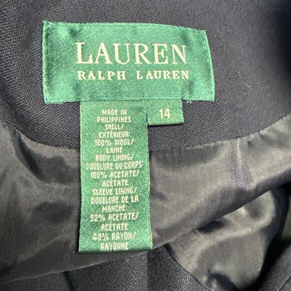 Vintage Lauren Ralph Lauren Blue Wool Blazer Jacket Size 14 Logo Double Breasted - Picture 6 of 8